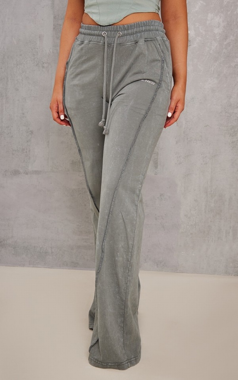 Pantaloni De Trening Pretty Little Thing Drenched Printed Washed Loopback Kaki | CYQS83097