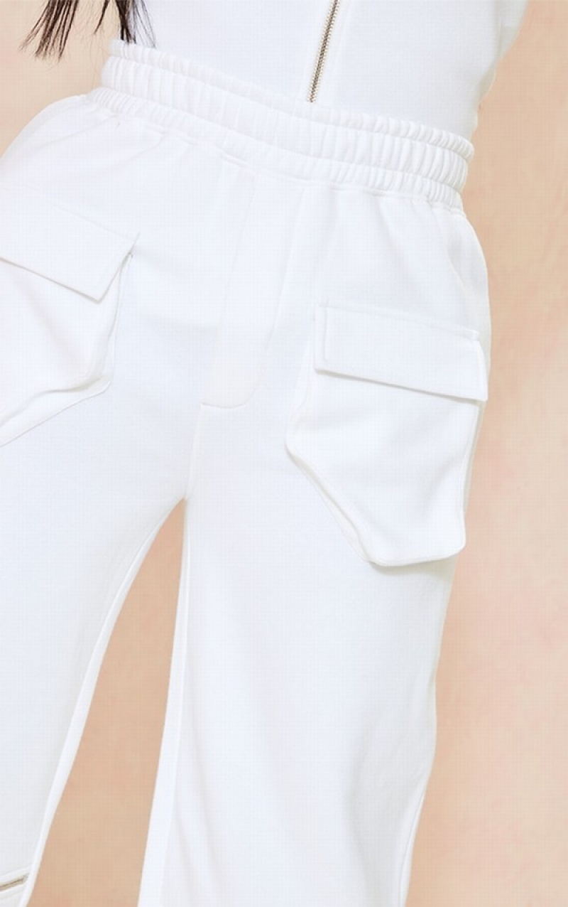 Pantaloni De Trening Pretty Little Thing Shape Utility Zip Front Largi Leg Albi | XIEL45830