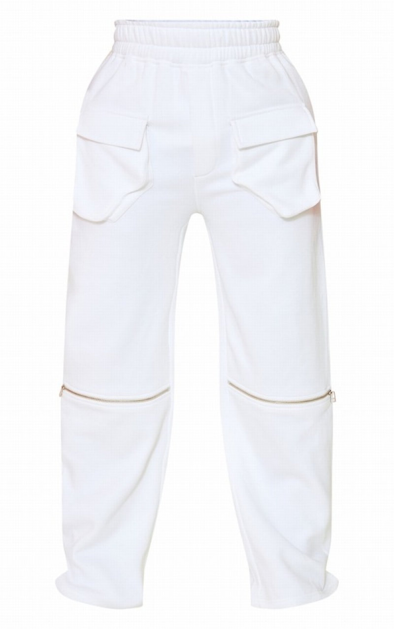 Pantaloni De Trening Pretty Little Thing Shape Utility Zip Front Largi Leg Albi | XIEL45830