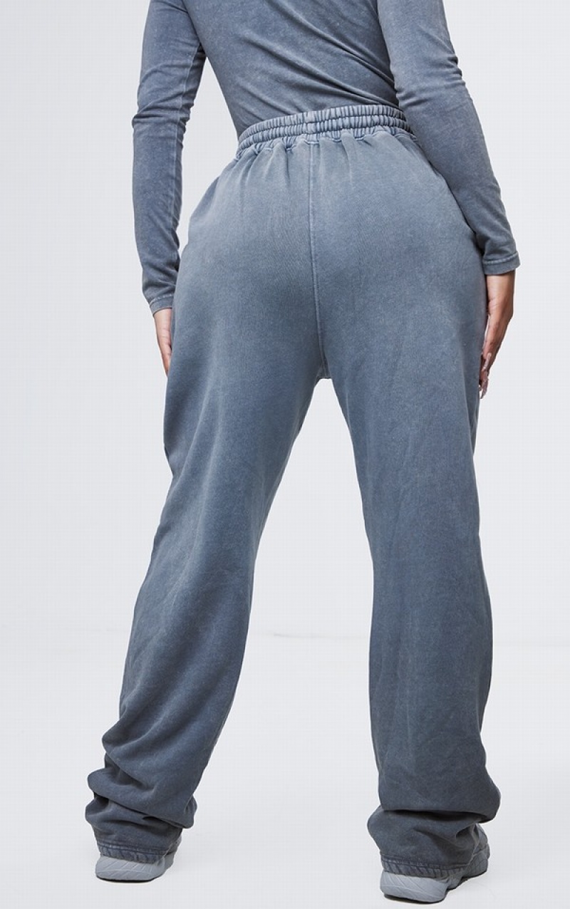 Pantaloni De Trening Pretty Little Thing Shape Washed Charcoal Drawstring Largi Leg Gri | CLGH81345