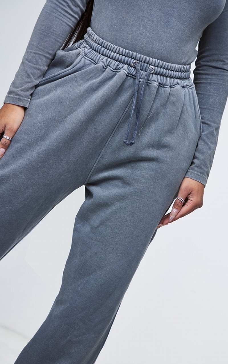 Pantaloni De Trening Pretty Little Thing Shape Washed Charcoal Drawstring Largi Leg Gri | CLGH81345