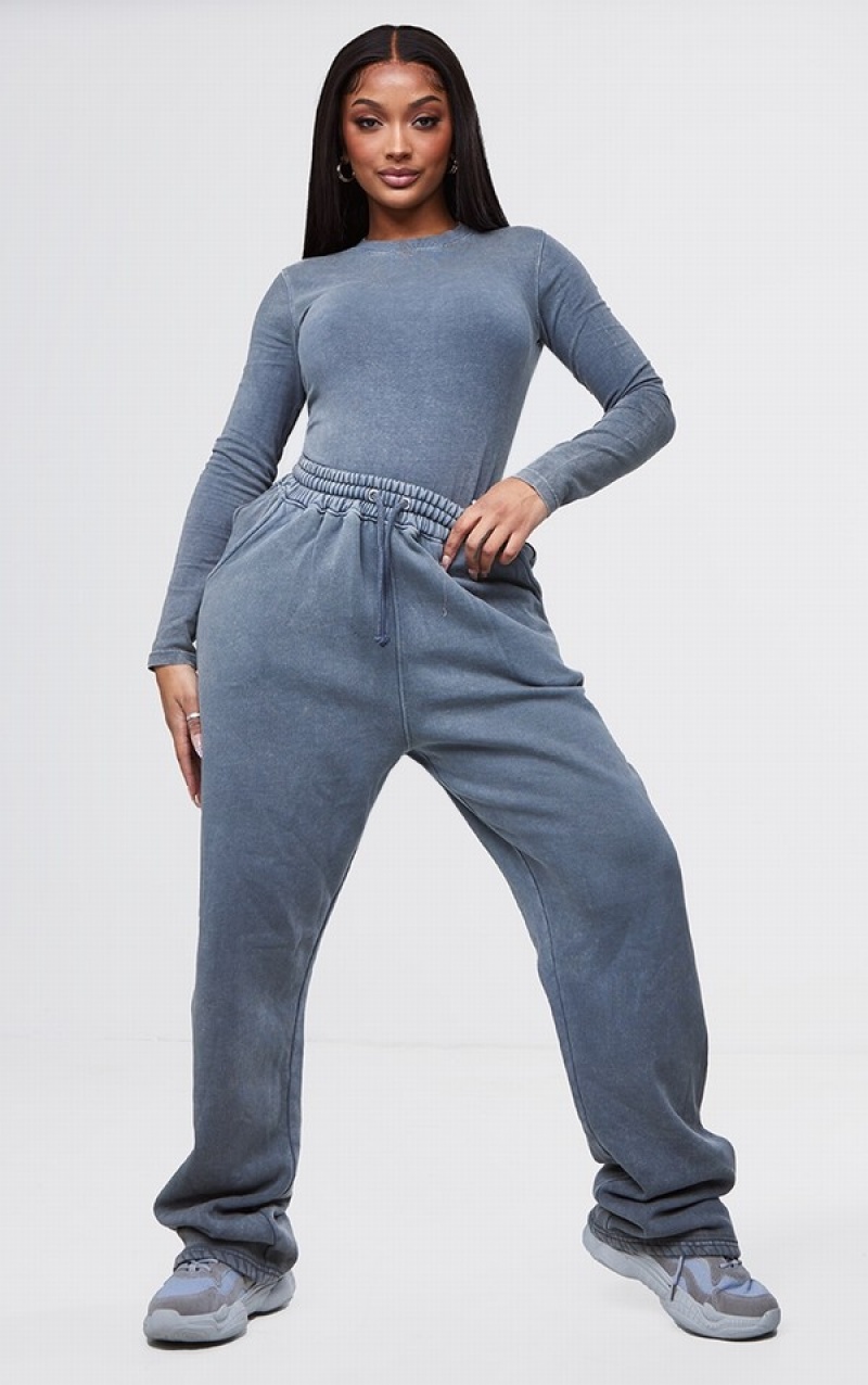 Pantaloni De Trening Pretty Little Thing Shape Washed Charcoal Drawstring Largi Leg Gri | CLGH81345