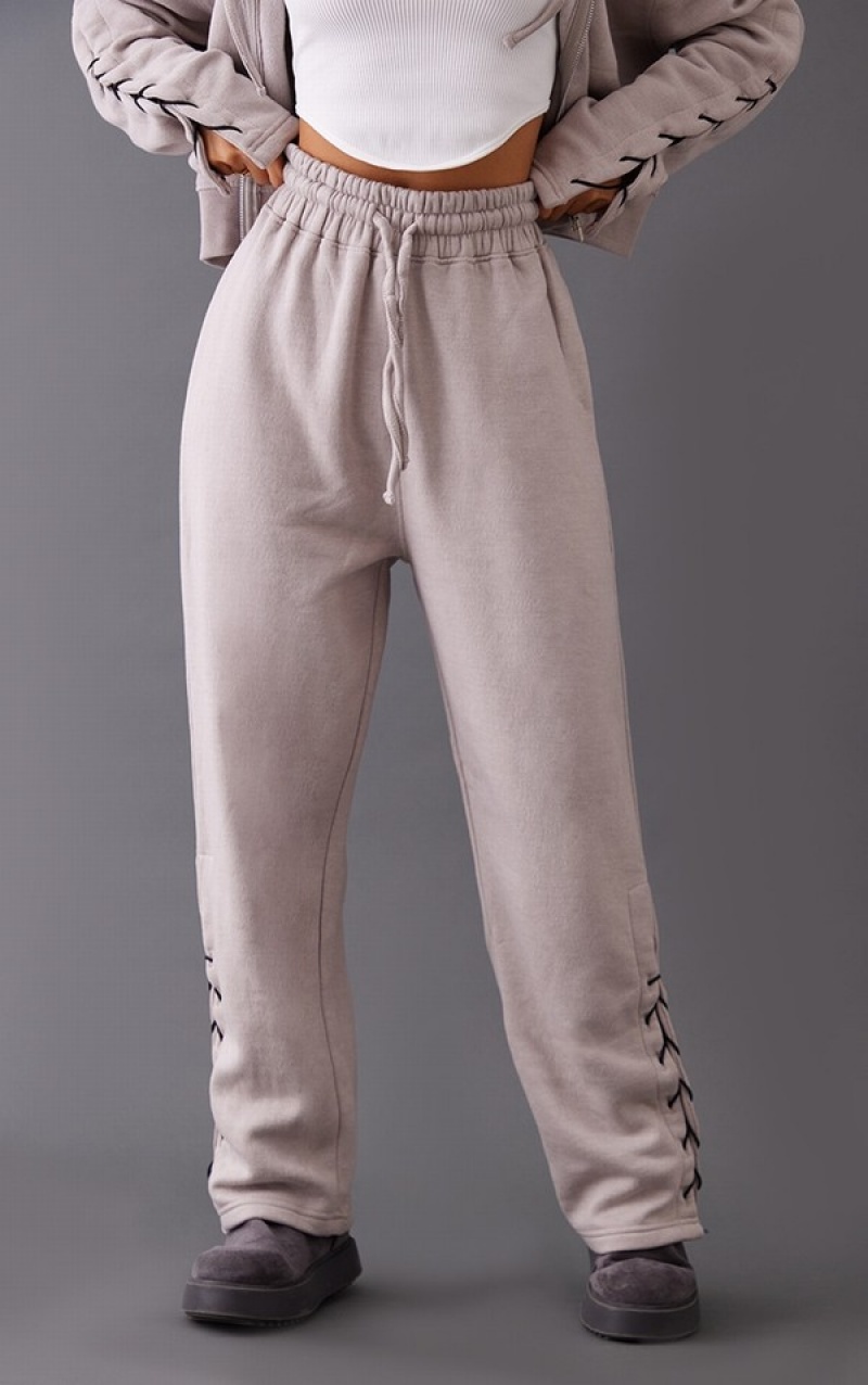 Pantaloni De Trening Pretty Little Thing Petite Ash Tie Side Gri | VRHN15028