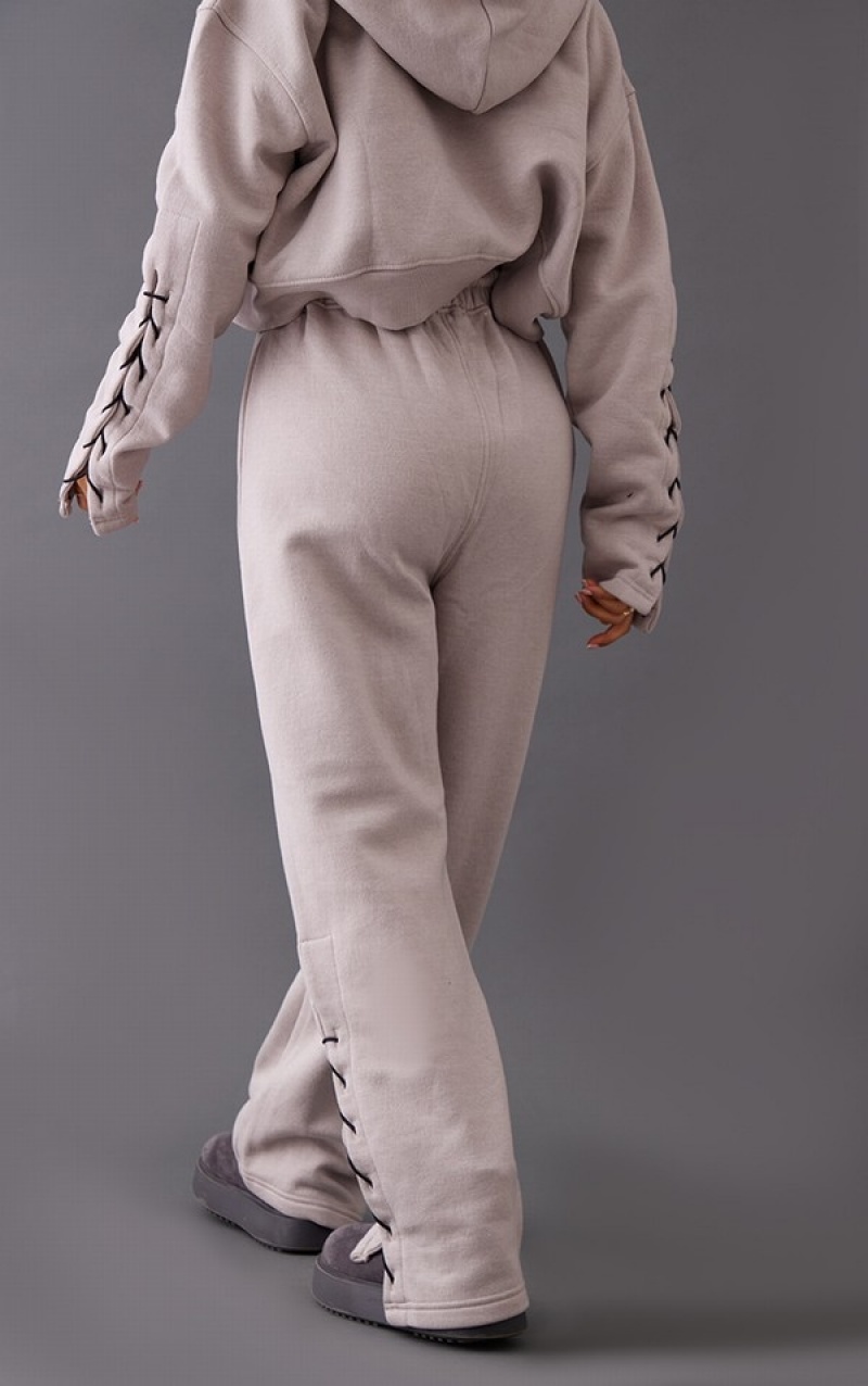 Pantaloni De Trening Pretty Little Thing Petite Ash Tie Side Gri | VRHN15028