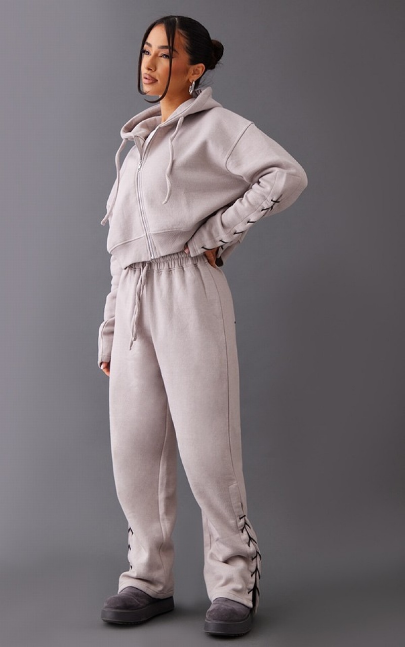 Pantaloni De Trening Pretty Little Thing Petite Ash Tie Side Gri | VRHN15028