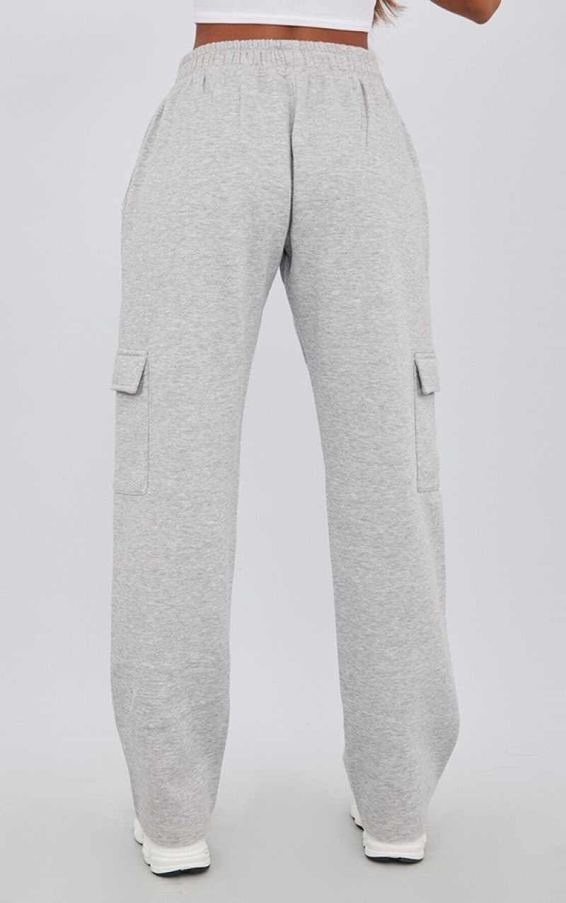 Pantaloni De Trening Pretty Little Thing Marl Low Rise Pocket Side Drept Leg Gri | NEOJ86590