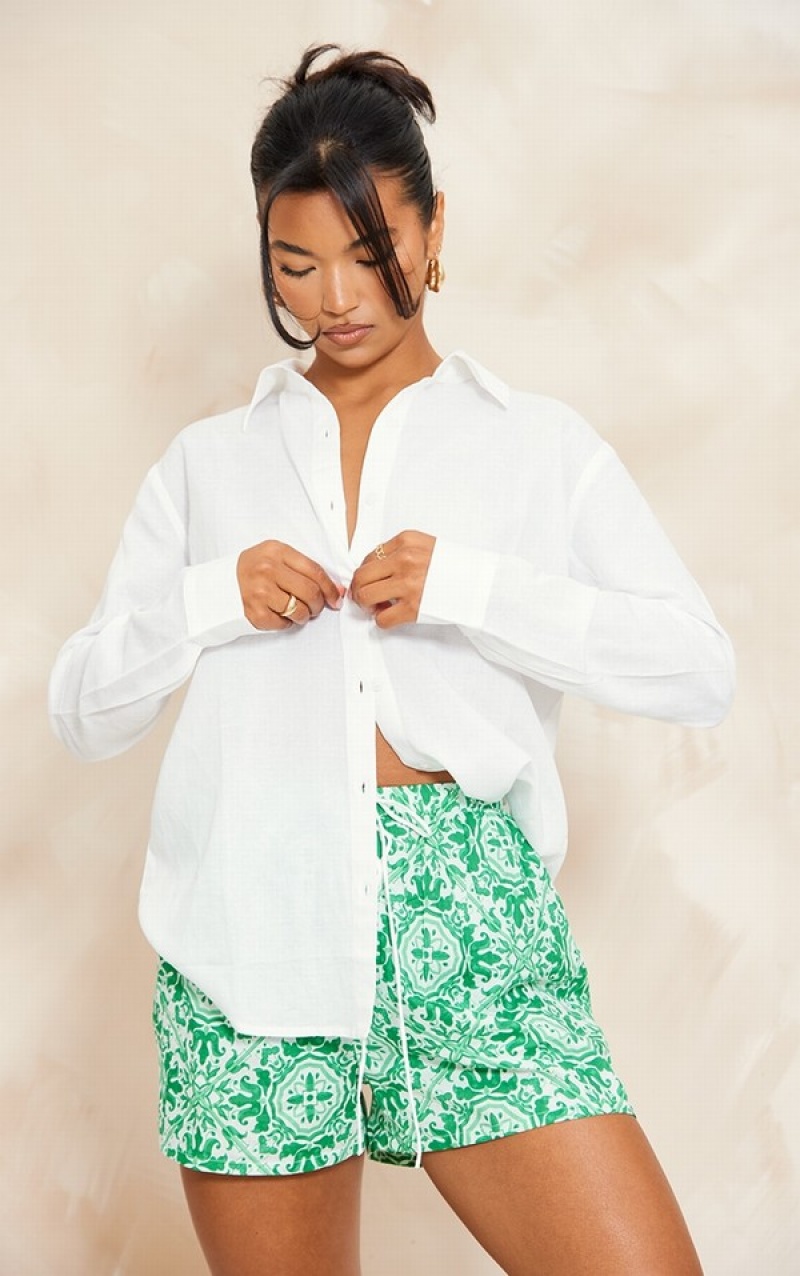 Pantaloni Scurti Pretty Little Thing Bright Aztec Printed Bumbac Verzi Deschis | QAIW46108