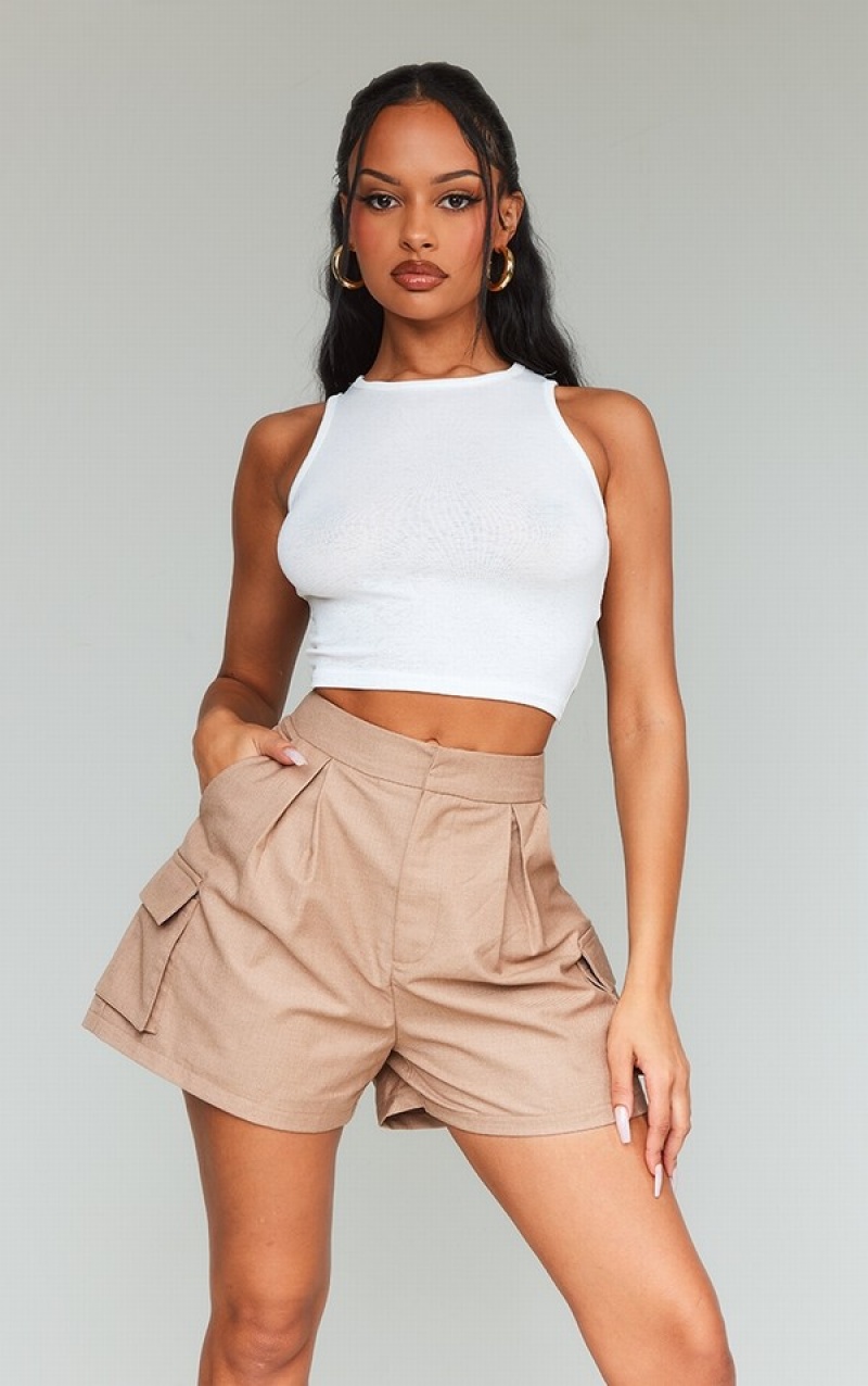 Pantaloni Scurti Pretty Little Thing Camel TailoPocket Cargo Maro | OATU45710