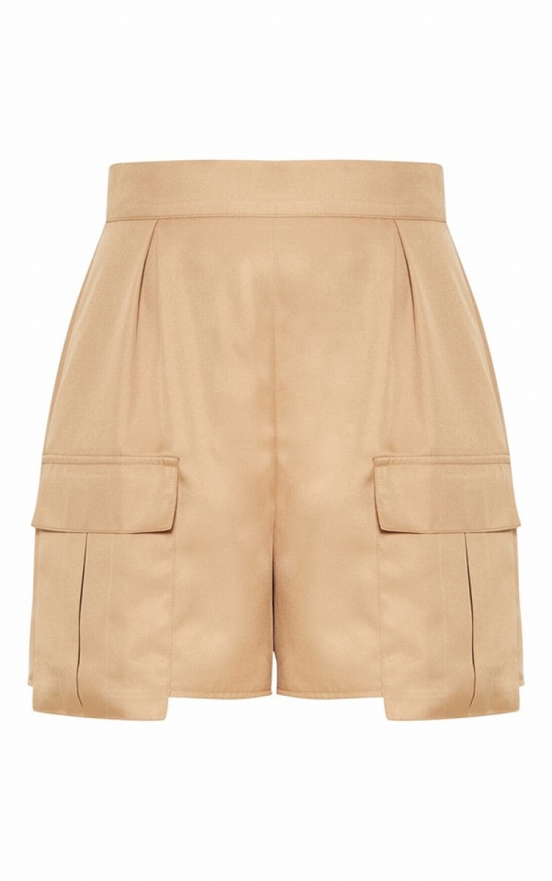 Pantaloni Scurti Pretty Little Thing Camel Pocket Detail Cargo Maro | UDML17390