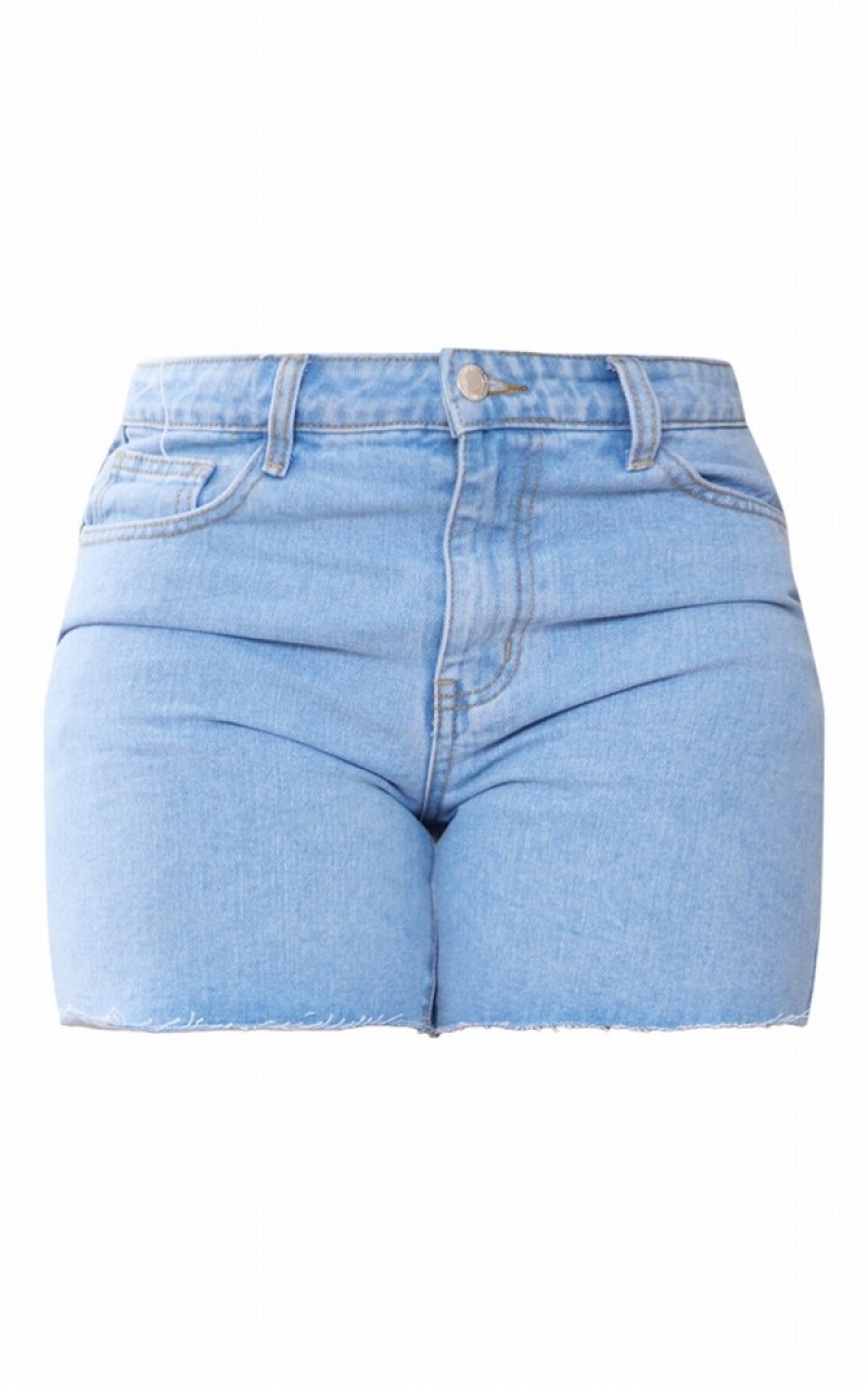 Pantaloni Scurti Pretty Little Thing Cizme Inalte Wash Frayed Mom Albastri Deschis Albastru Deschis | QGLH50231