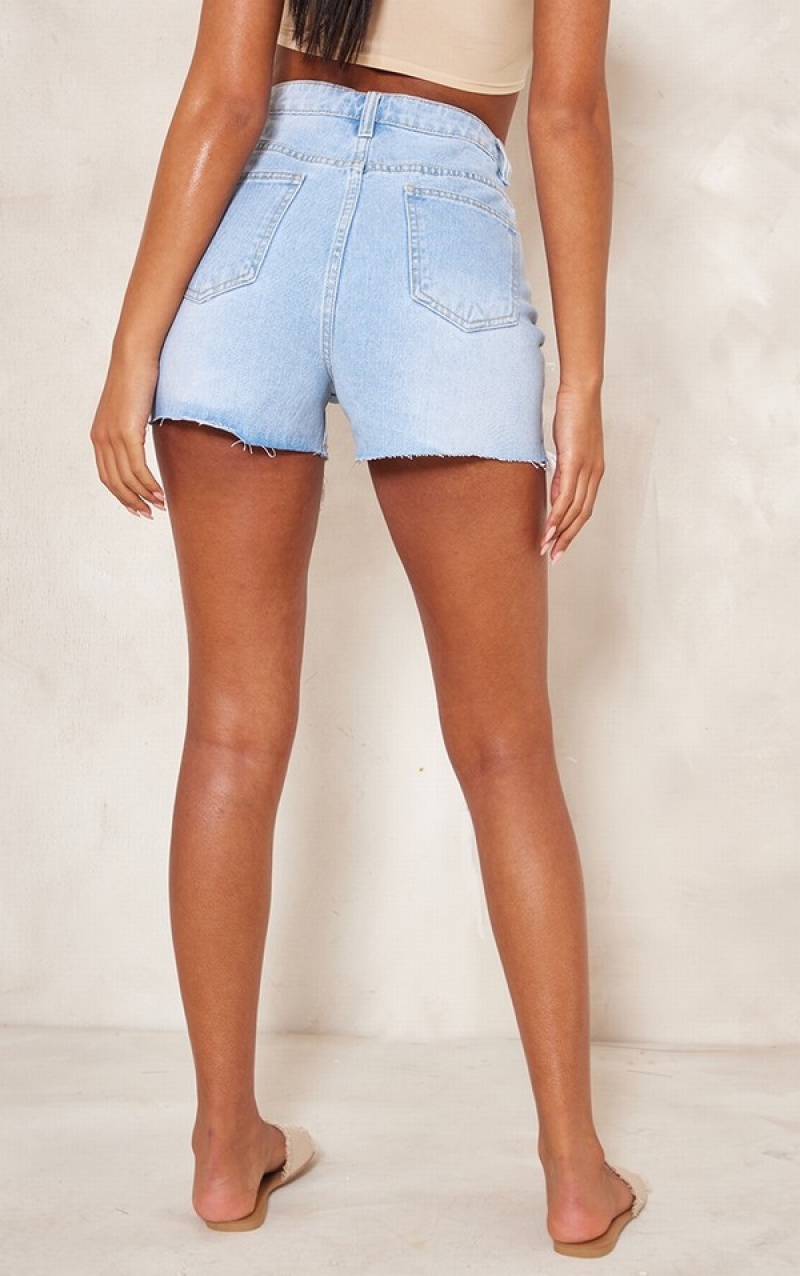 Pantaloni Scurti Pretty Little Thing Cizme Inalte Wash Distressed Albastri Deschis Albastru Deschis | RUCP36510