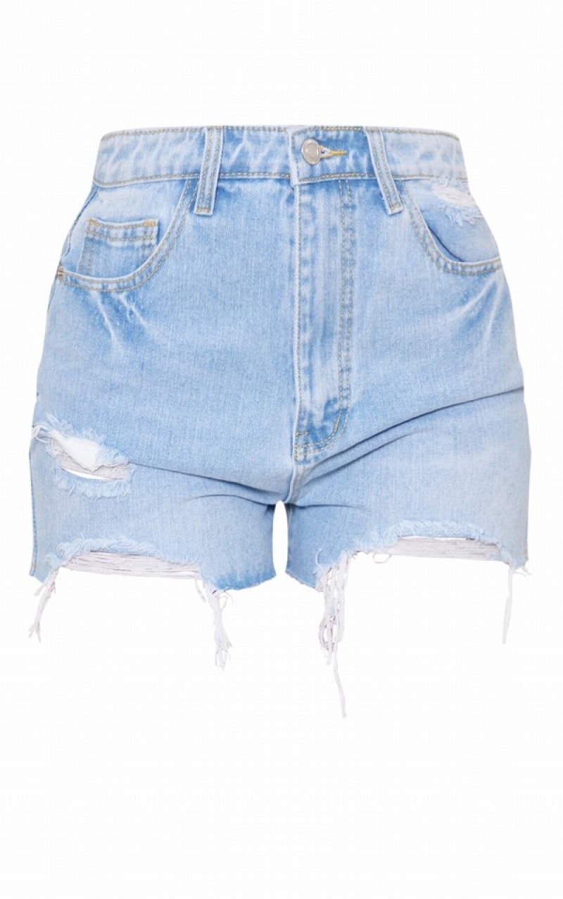 Pantaloni Scurti Pretty Little Thing Cizme Inalte Wash Distressed Albastri Deschis Albastru Deschis | RUCP36510