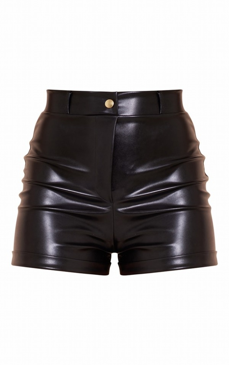 Pantaloni Scurti Pretty Little Thing Faux Piele Turn Up Hem Hot Negrii | HEVP20839