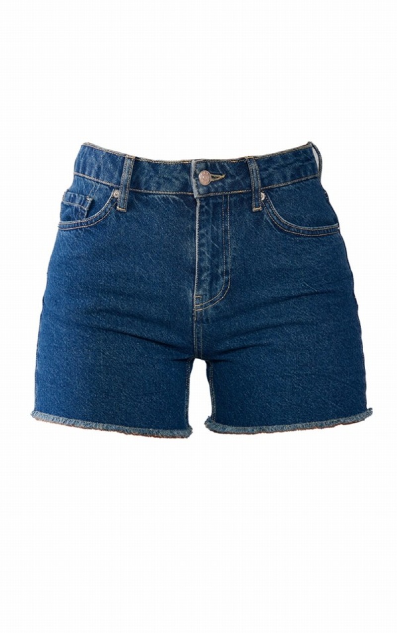 Pantaloni Scurti Pretty Little Thing Indigo Wash Raw Hem Mom Indigo Albastri Albastru Deschis | JXIK16784