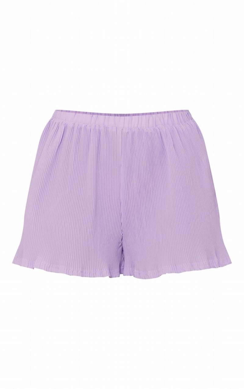 Pantaloni Scurti Pretty Little Thing Lilac Plisse High Waisted Violet | UNIC92867