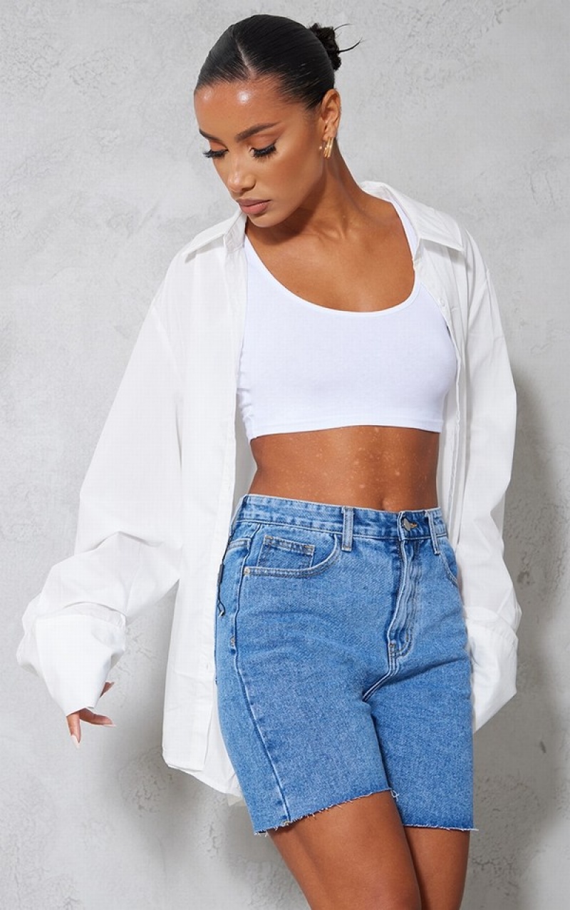 Pantaloni Scurti Pretty Little Thing Mid-High Wash Longline Fitted Albastri Albastru Deschis | JRMB47205