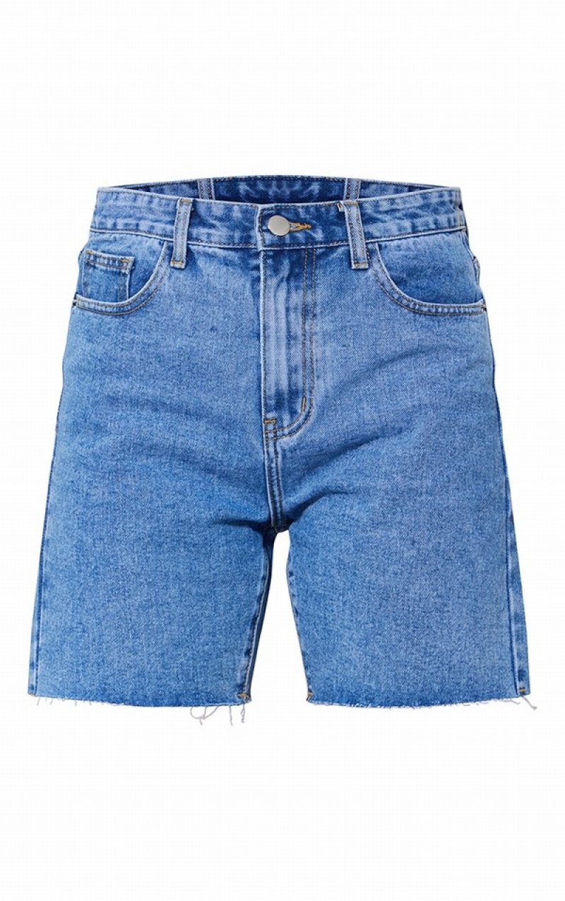 Pantaloni Scurti Pretty Little Thing Mid-High Wash Longline Fitted Albastri Albastru Deschis | JRMB47205