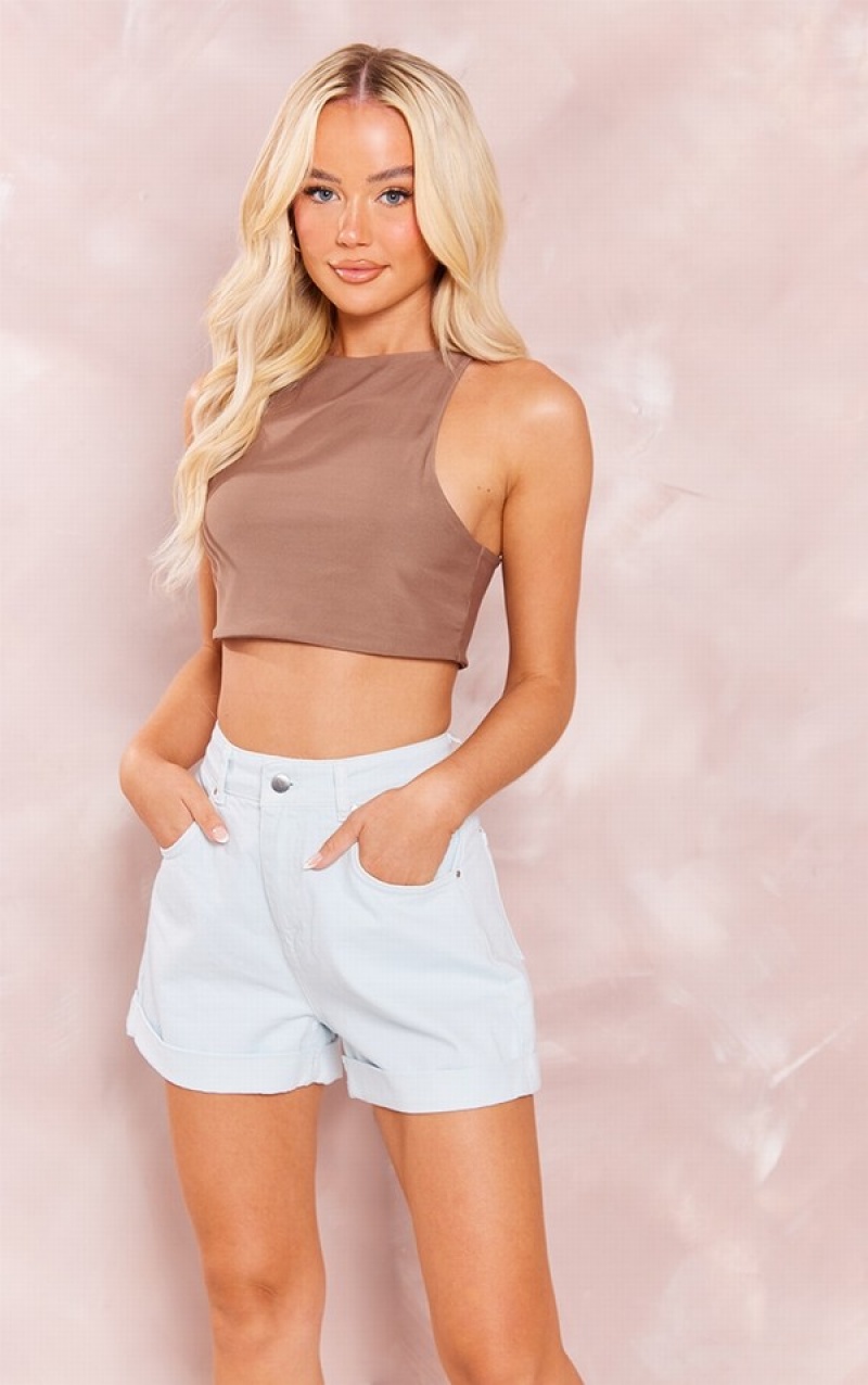 Pantaloni Scurti Pretty Little Thing Pastel Foldover Hem Mom Albastri | KTLP91360