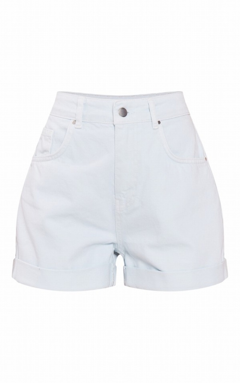 Pantaloni Scurti Pretty Little Thing Pastel Foldover Hem Mom Albastri | KTLP91360