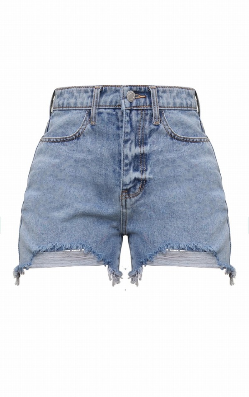 Pantaloni Scurti Pretty Little Thing Petite Wash Ripped Albastri Deschis Albastru Deschis | PAFW96175