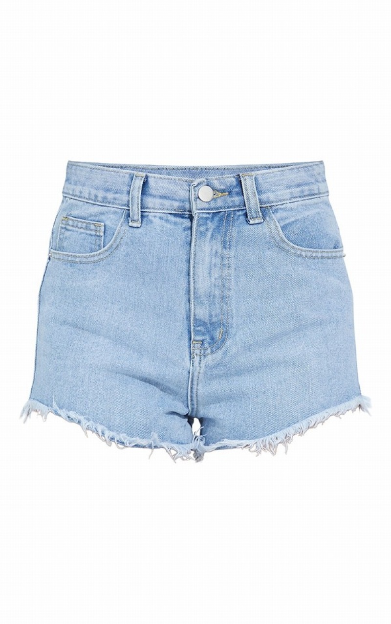 Pantaloni Scurti Pretty Little Thing Petite Wash Frayed Hem Albastri Deschis Albastru Deschis | POCN93648