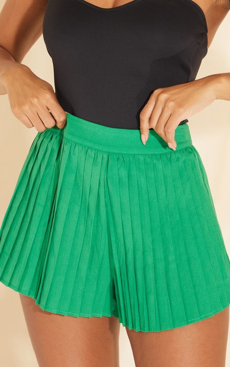 Pantaloni Scurti Pretty Little Thing Plisat Floaty Verzi | UOEJ97162