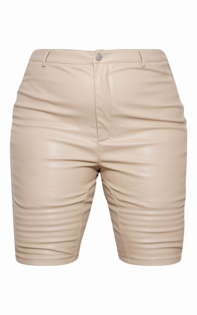 Pantaloni Scurti Pretty Little Thing Plus Stone Faux Piele TailoSeam Detail Gri | BCGP93681