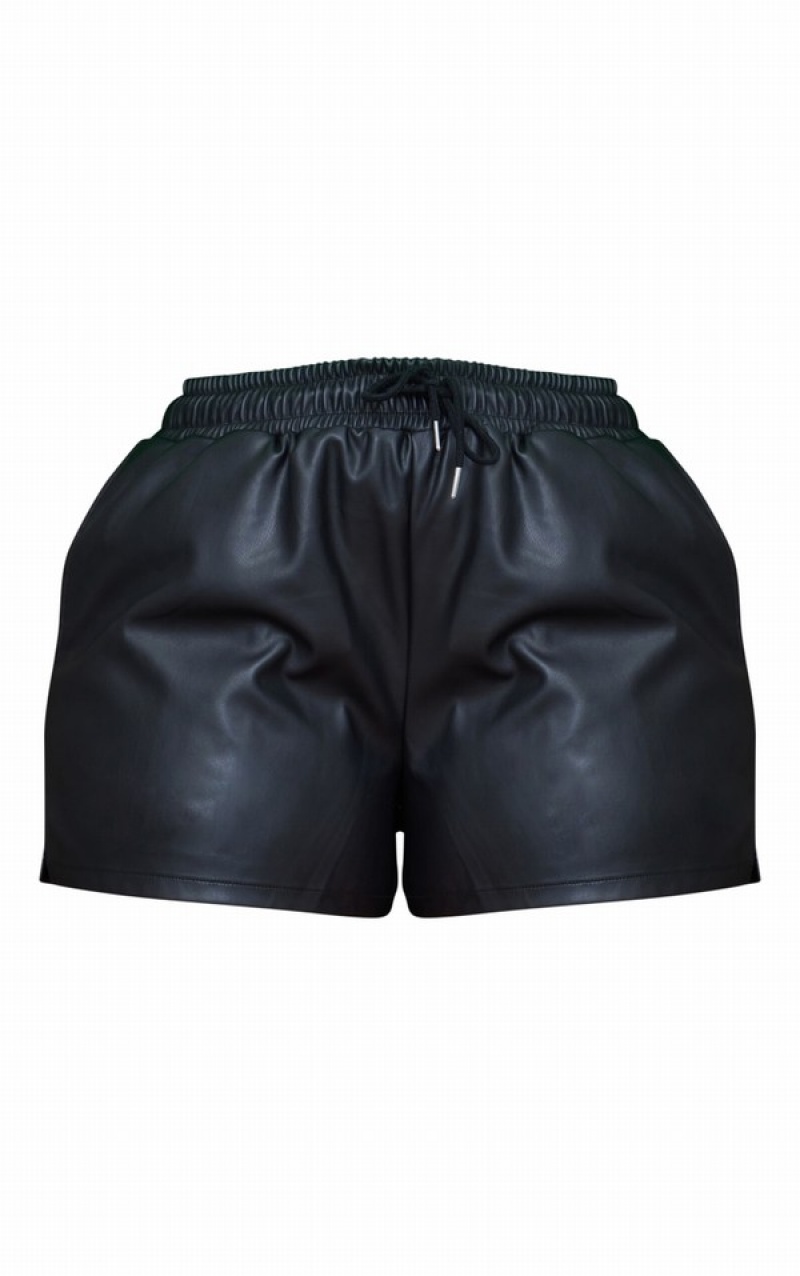 Pantaloni Scurti Pretty Little Thing Plus Faux Piele Elasticated Tie Talie Pocket Bum Negrii | TZHC72945