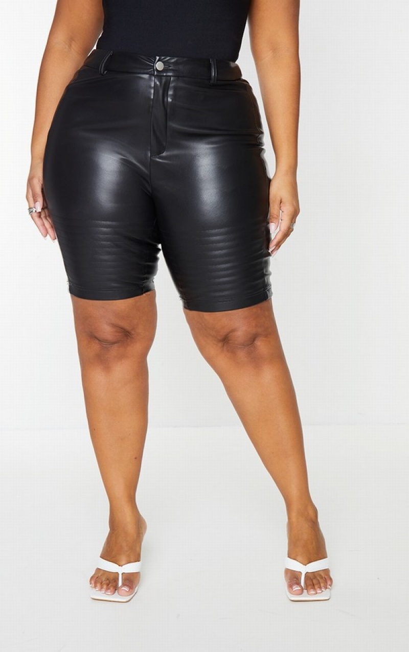 Pantaloni Scurti Pretty Little Thing Plus Faux Piele TailoSeam Detail Negrii | QSFI67942