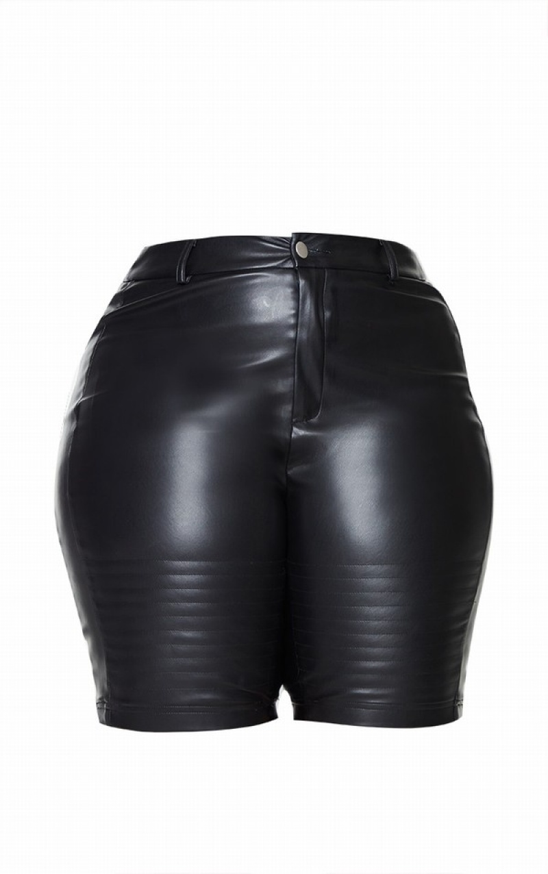 Pantaloni Scurti Pretty Little Thing Plus Faux Piele TailoSeam Detail Negrii | QSFI67942