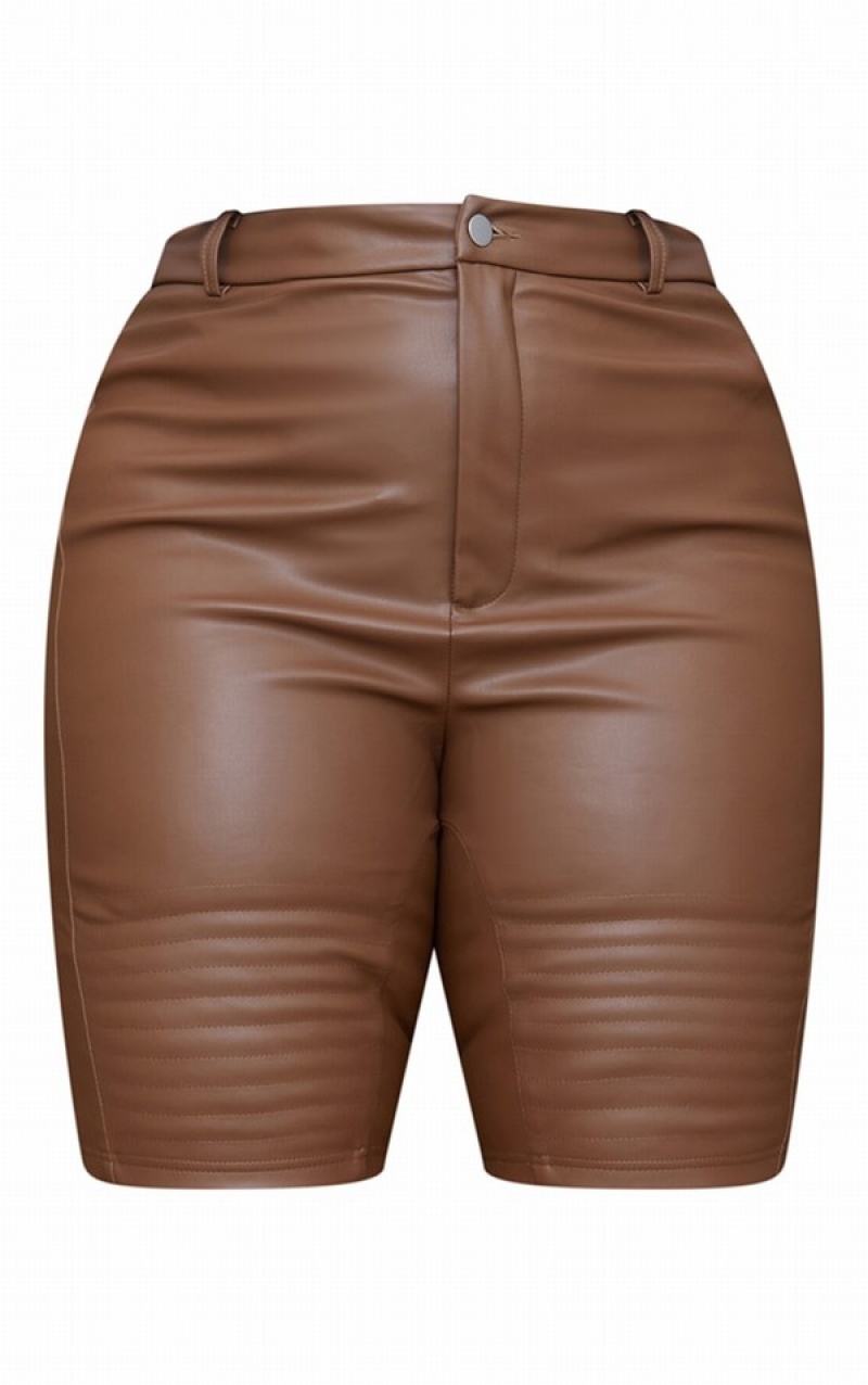 Pantaloni Scurti Pretty Little Thing Plus Faux Piele TailoSeam Detail Ciocolata | XAGM38107