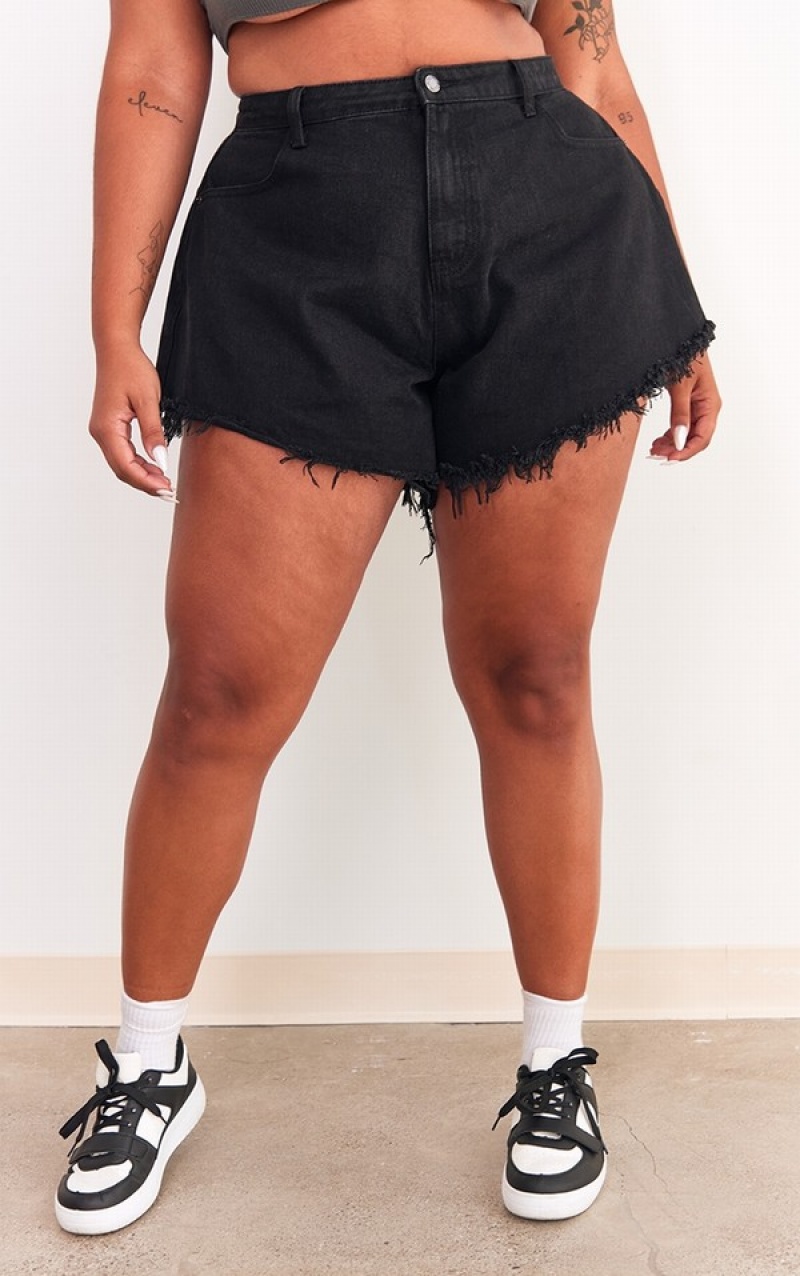 Pantaloni Scurti Pretty Little Thing Plus Floaty Negrii | JCRA63859