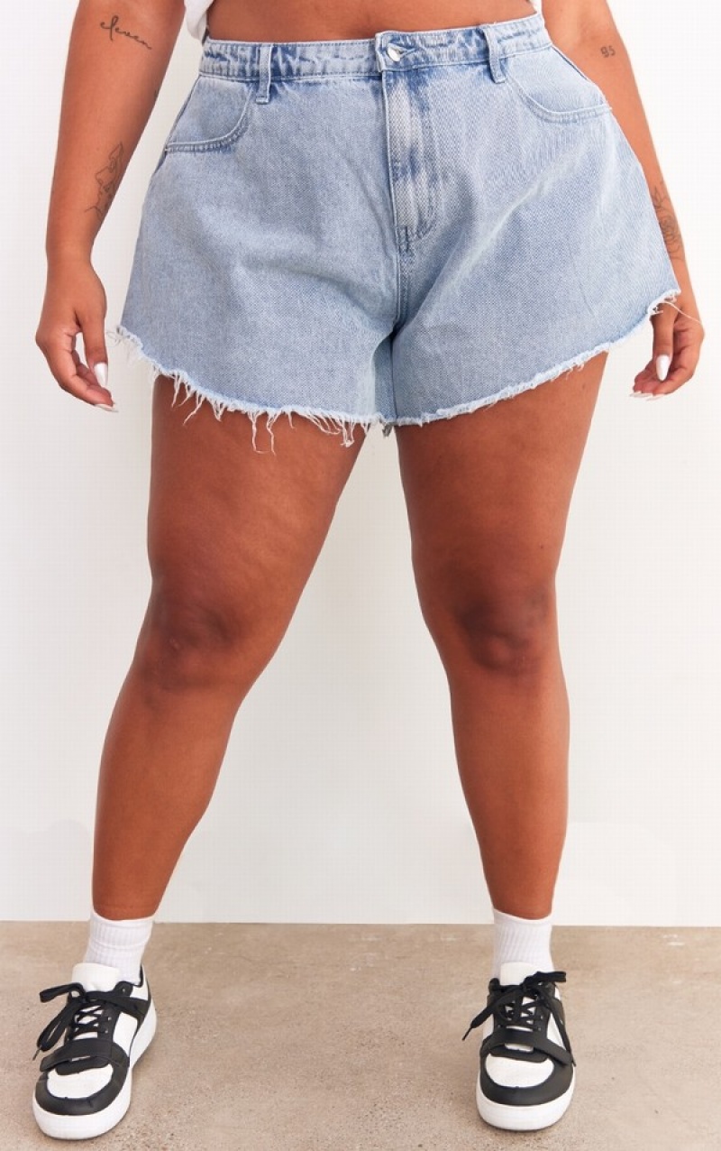 Pantaloni Scurti Pretty Little Thing Plus Wash Floaty Albastri Deschis Albastru Deschis | ZEOA89342