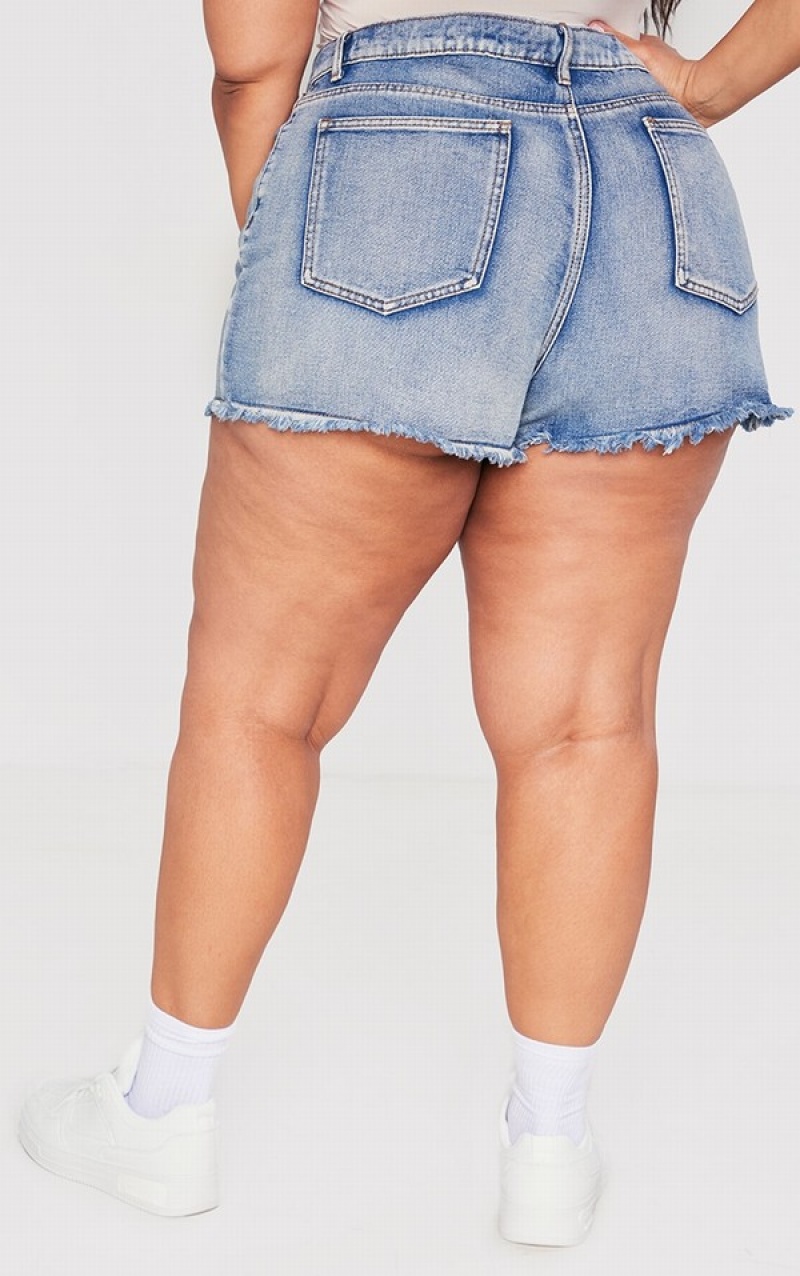 Pantaloni Scurti Pretty Little Thing Plus Vintage High Waisted Albastru Deschis | YTZF12903