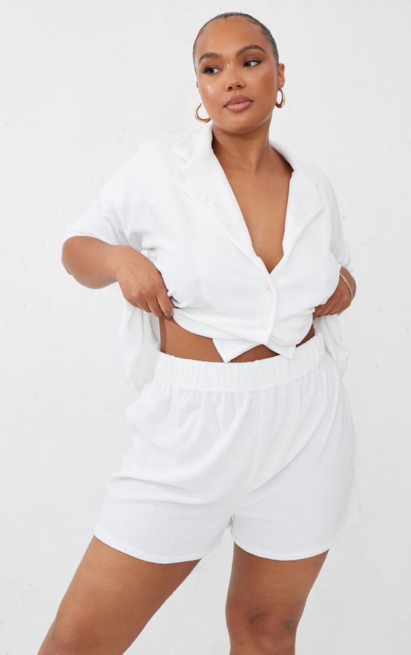 Pantaloni Scurti Pretty Little Thing RENEW Plus Towelling Button Up Floaty Albi | GOQZ07463