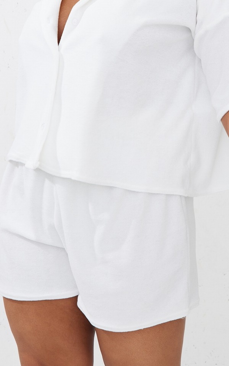 Pantaloni Scurti Pretty Little Thing RENEW Plus Towelling Button Up Floaty Albi | GOQZ07463