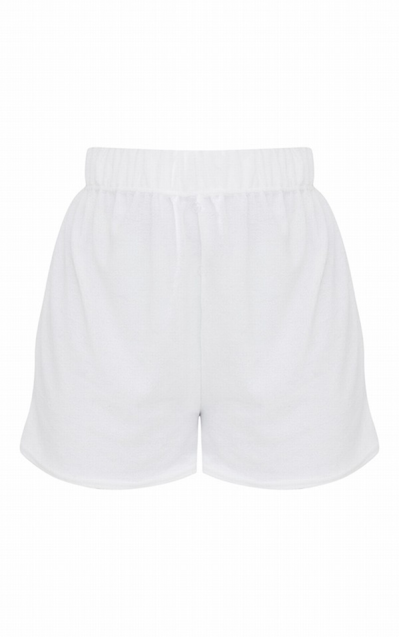 Pantaloni Scurti Pretty Little Thing RENEW Plus Towelling Button Up Floaty Albi | GOQZ07463