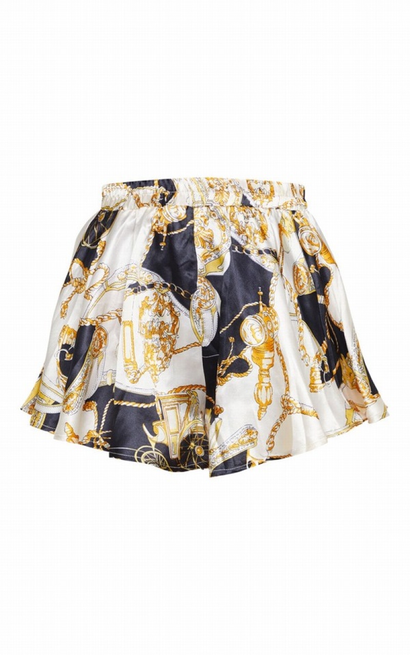 Pantaloni Scurti Pretty Little Thing Satin Chain Print Floaty Albi | HXVP30482