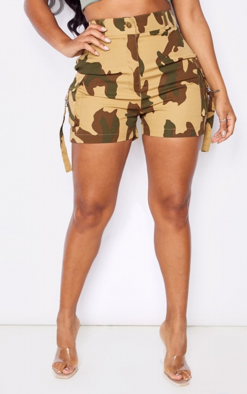 Pantaloni Scurti Pretty Little Thing Shape Print Cu Catarama Detail Cargo Kaki | PDXJ47253