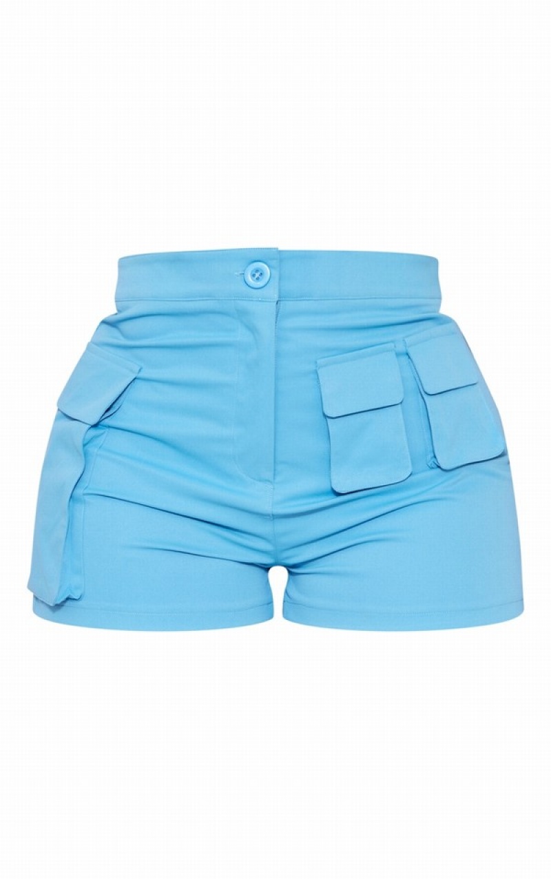 Pantaloni Scurti Pretty Little Thing Shape Twill Pocket Detail Cargo Albastri | BFJN19602