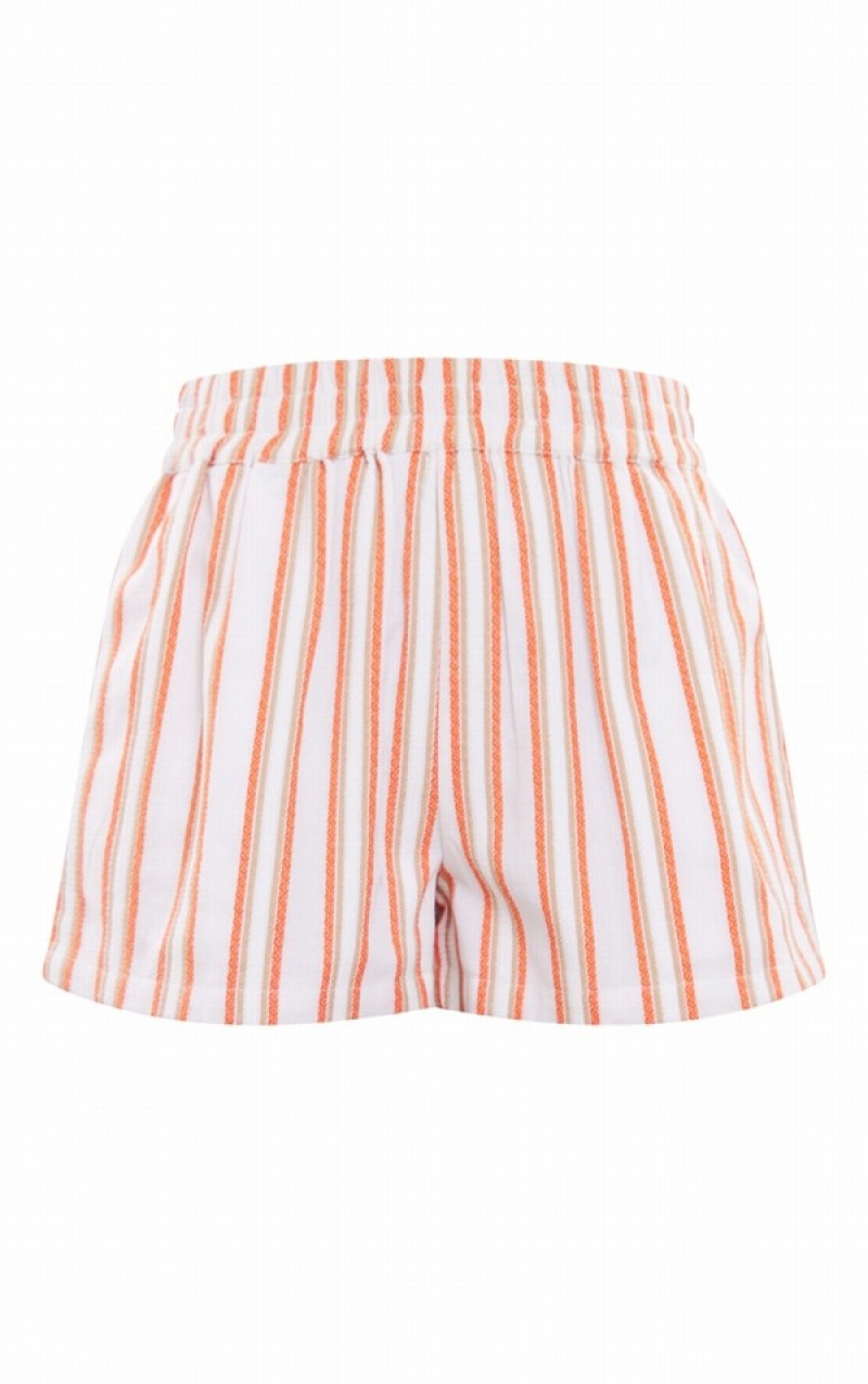 Pantaloni Scurti Pretty Little Thing TextuLinen Look Stripe Oversized Linen Portocalii | IZSM84175