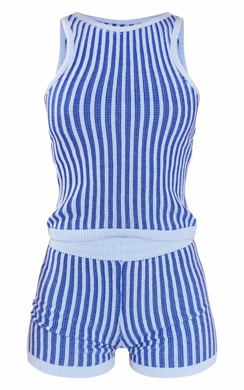 Pantaloni Scurti Pretty Little Thing Two Tone Knit &y Albastri | PLZE69810