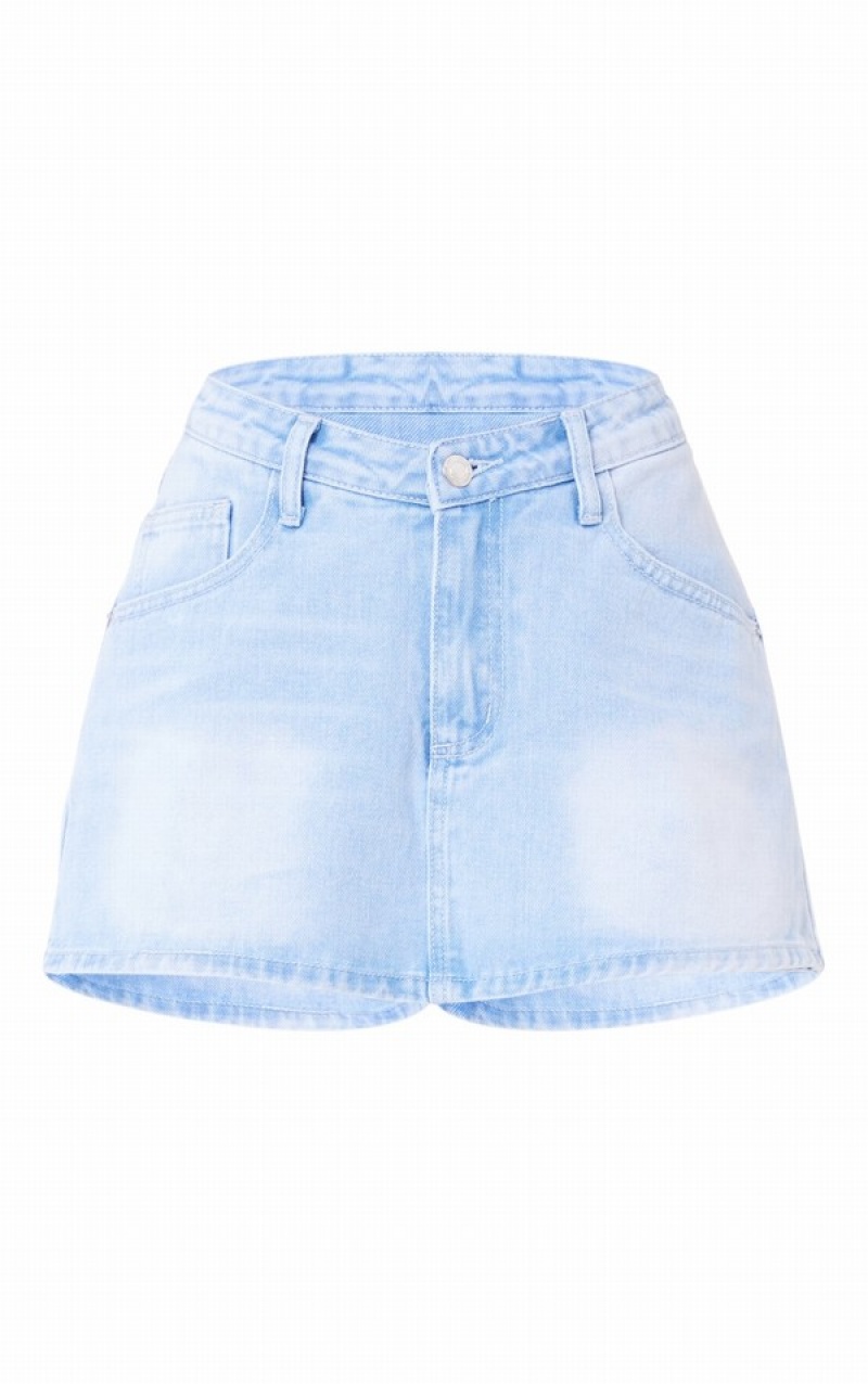 Pantaloni Scurti Pretty Little Thing Wash Dip Front Albastri Deschis Albastru Deschis | APEV76590