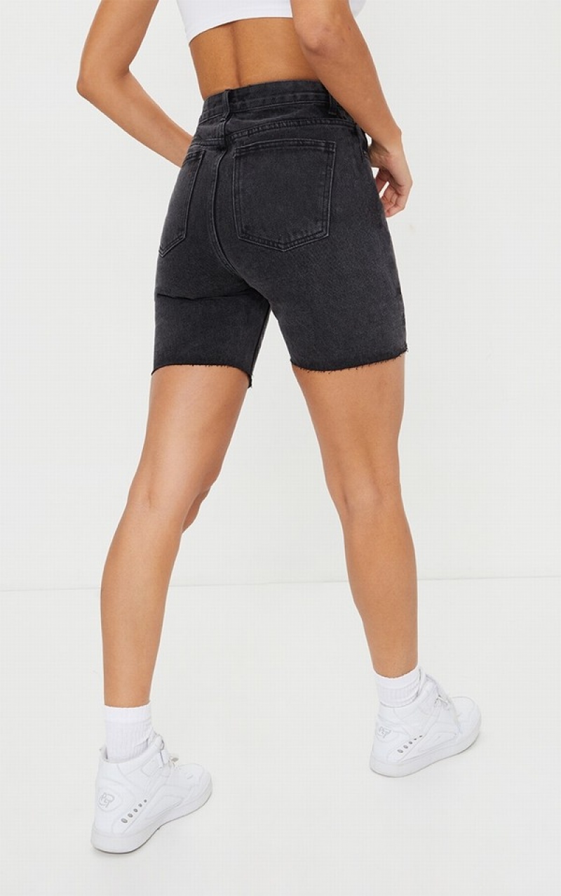 Pantaloni Scurti Pretty Little Thing Washed Longline Fitted Negrii | GVKH54906
