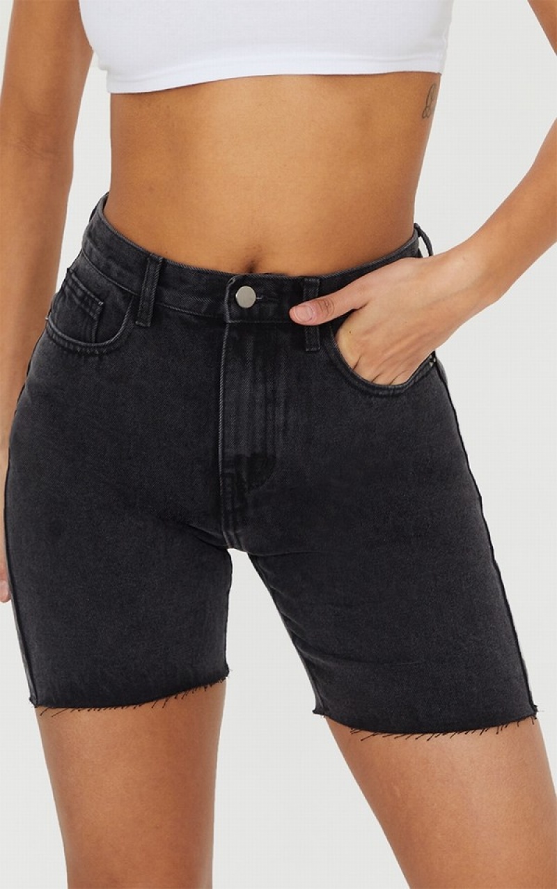 Pantaloni Scurti Pretty Little Thing Washed Longline Fitted Negrii | GVKH54906