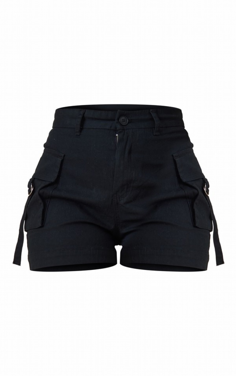 Pantaloni Scurti Pretty Little Thing Woven Twill Pocket Detail Cargo Negrii | VQLW94361