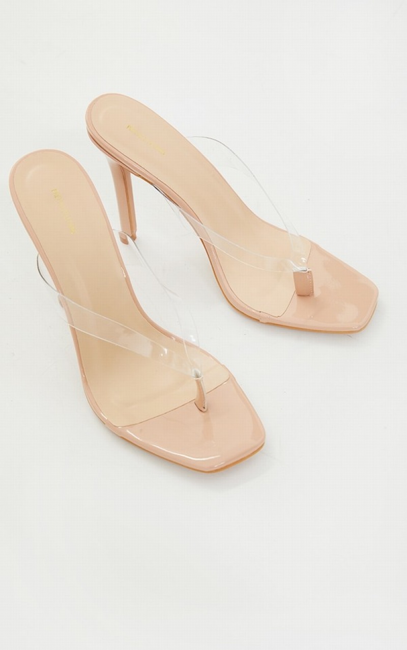 Pantofi Cu Toc Pretty Little Thing Clear Bombeu Square Bombeu Bej | RDKH04257
