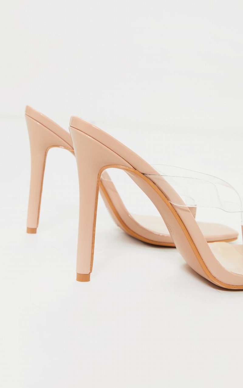 Pantofi Cu Toc Pretty Little Thing Clear Bombeu Square Bombeu Bej | RDKH04257