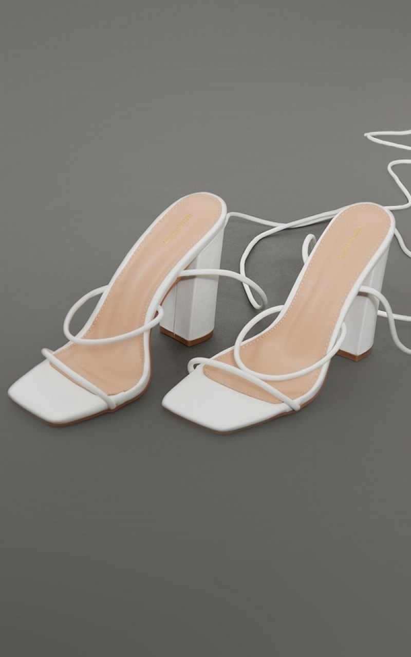 Pantofi Cu Toc Pretty Little Thing Delicate Curea Block Ankle Tie Square Bombeu Albi | SYIU87516