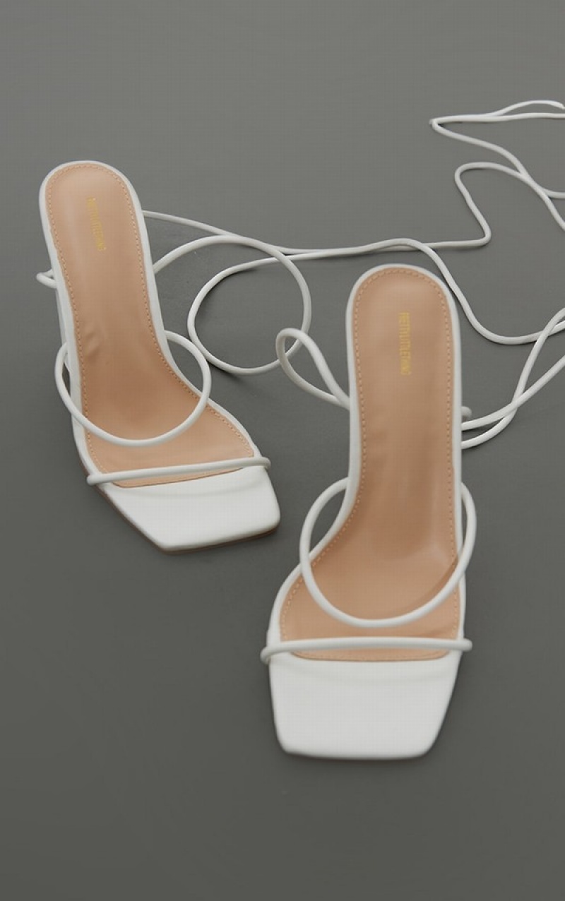 Pantofi Cu Toc Pretty Little Thing Delicate Curea Block Ankle Tie Square Bombeu Albi | SYIU87516